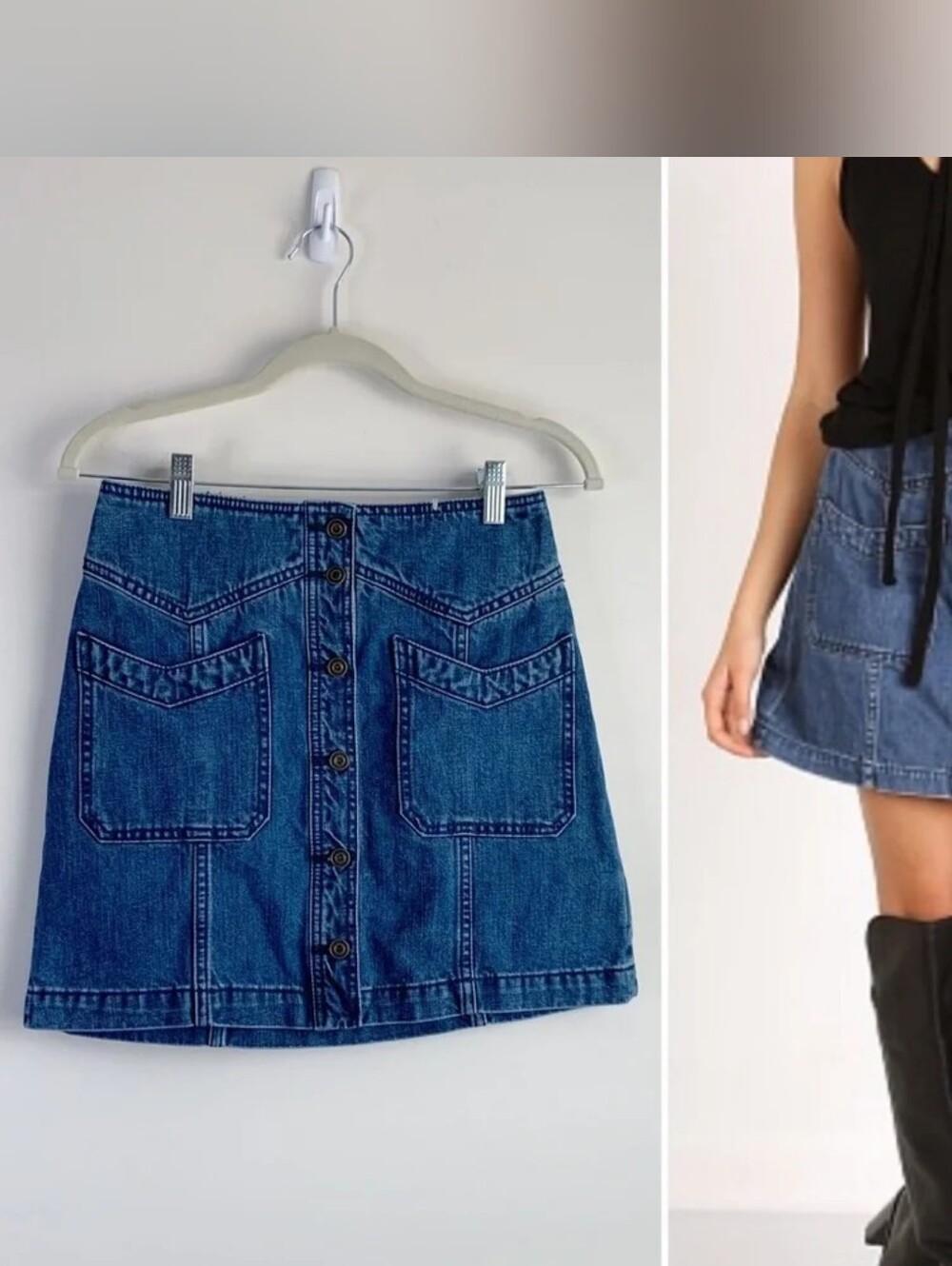 Free People Come a Little Closer Denim Jean Button Front Mini Skirt Size 2 - Picture 7 of 13